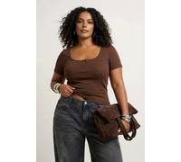 WOVCOR Pool Neck Fitted Knitted Plus Size Blouse - Brown - 6XL
