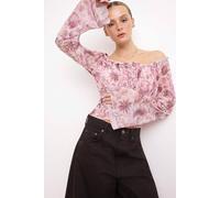 Wovcor Pool Neck Spanish Sleeve Gathered Crop Mesh Top Multi