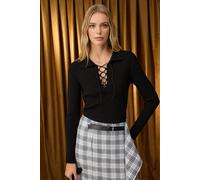 WOVCOR Premium Mercerized-Look Yarn Knit Sweater with Tie Collar - Black - S