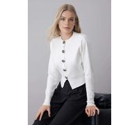 WOVCOR Premium Yarn Crop Knit Cardigan with Rose Button Detail - White - S
