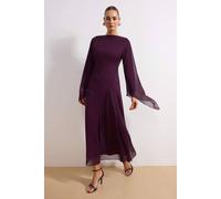 Wovcor Princess Sleeve Boat Neck Maxi Dress In Burgundy Burgundy