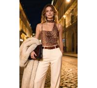Wovcor Printed Cowl Neck Strappy Bodysuit With Scarf Detail Multi