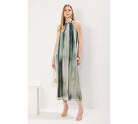 Wovcor Printed High Neck Sleeveless Midi Dress In Green Green