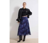 Wovcor Printed Pleated Mesh Midi Skirt Multi