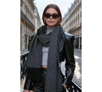 Wovcor Raw Edge Woven Tassel Oversized Winter Scarf In Dark Grey Dark Grey