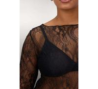 WOVCOR Regular Fit Boat Neck Lace Knit Plus Size Blouse - Black - 4XL