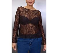 WOVCOR Regular Fit Boat Neck Lace Knit Plus Size Blouse - Brown - 6XL