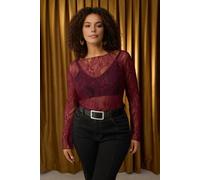 WOVCOR Regular Fit Boat Neck Lace Knit Plus Size Blouse - Burgundy - 5XL