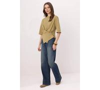Wovcor Regular Fit Dropped Shoulder Crew Neck Short Sleeve Top In Khaki Khaki
