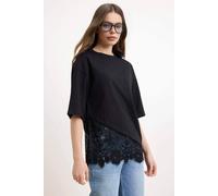 Wovcor Regular Fit Lace Detail Short Sleeve T-Shirt In Black Black