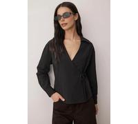 WOVCOR Regular Woven Shirt with Double-Breasted Closure and Tie Detail - Black - 8