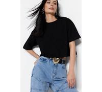 Wovcor Relaxed Fit Crew Neck Crop T-Shirt In Black Black