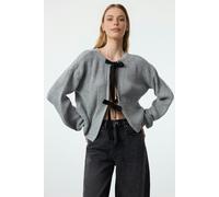 WOVCOR Reversible Cropped Knit Sweater with Ribbon/Bow Tie Detail - Grey - S