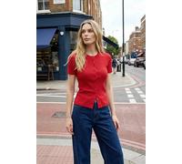 Wovcor Ribbed Button Front Knitted Blouse In Red Red