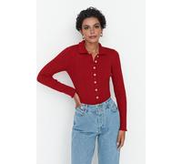 Wovcor Ribbed Collared Button-Up Knit Cardigan In Burgundy Burgundy M