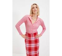 Wovcor Ribbed Collared Button-Up Knit Cardigan In Pink Pink