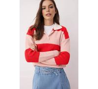 Wovcor Ribbed Collared Stripe Knit Jumper Red M