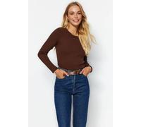 Wovcor Ribbed Crew Neck Slim Fit Knit Sweater In Brown Brown