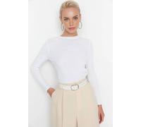 Wovcor Ribbed Crew Neck Slim Fit Knit Sweater In White White