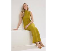 Wovcor Ribbed High Neck Sleeveless Maxi Dress In Olive Olive