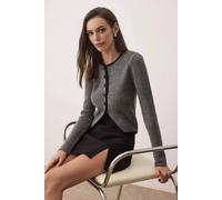 Wovcor Ribbed Knit Cardigan With Contrast Trim And Hook Closure In Dark Grey Dark Grey S