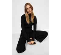 Wovcor Ribbed Knit Top & Wide Leg Pants Two Piece Set In Black Black