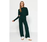 Wovcor Ribbed Knit Top & Wide Leg Pants Two Piece Set In Green Green M