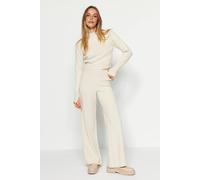 Wovcor Ribbed Knit Top & Wide Leg Pants Two Piece Set In Stone Stone