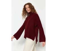 Wovcor Ribbed Turtleneck Knit Jumper In Burgundy Burgundy