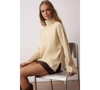 Wovcor Ribbed Turtleneck Knit Jumper In Stone Stone L