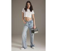 WOVCOR Ribbon/Bow Detailed Stoned Regular Waist Wide Leg Jeans - Blue - 6