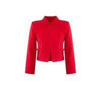 WOVCOR Ribbon Detail Shirt Collar Crop Woven Blazer Jacket - Red - 8