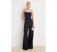 Wovcor Ruched Strappy Square Neck Slim Fit Stretch Blouse In Navy Navy