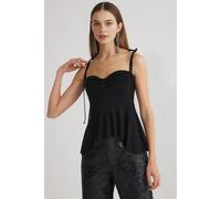 Wovcor Ruched Sweetheart Neck Peplum Knitted Blouse In Black Black