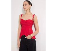Wovcor Ruched Sweetheart Neck Peplum Knitted Blouse In Red Red