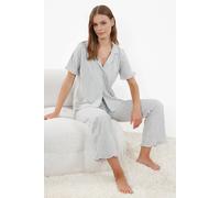 Wovcor Ruffle Detail Short Sleeve Pyjama Set In Grey Grey