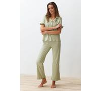 Wovcor Ruffle Detail Short Sleeve Pyjama Set In Light Khaki Light Khaki