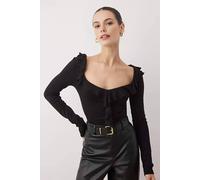 Wovcor Ruffle Detail Sweetheart Neck Fitted Knit Blouse In Black Black S