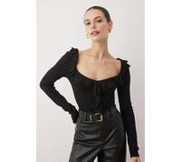WOVCOR Ruffle Fitted Knit Blouse - Black - L