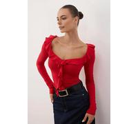 WOVCOR Ruffle Fitted Knit Blouse - Red - M