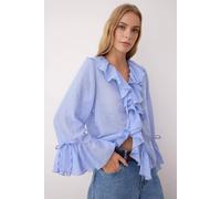 Wovcor Ruffle Front Long Sleeve Boho Style Woven Blouse In Blue Blue