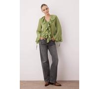 Wovcor Ruffle Front Long Sleeve Boho Style Woven Blouse In Green Green