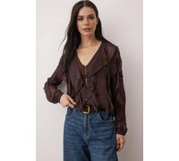 WOVCOR Ruffled Boho Shirt - Brown - 12