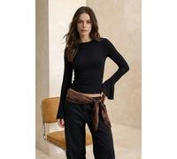 WOVCOR Ruffled Soft Knit Blouse - Black - XS