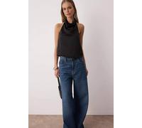 Wovcor Satin Cowl Neck Halterneck Top In Black Black