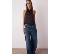 Wovcor Satin Cowl Neck Halterneck Top In Dark Brown Dark Brown
