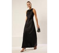 Wovcor Satin Cowl Neck Sleeveless Maxi Evening Dress In Black Black