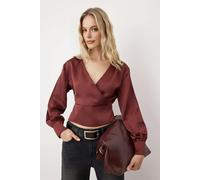 WOVCOR Satin Woven Blouse - Terracotta - 10