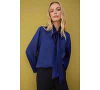 Wovcor Satin Woven Blouse With Scarf Neck Detail In Navy Navy