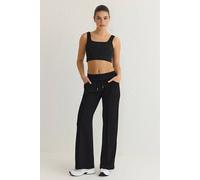 Wovcor Seam Detail Drawstring Wide Leg Knit Sports Joggers In Black Black
